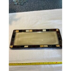 Hometrends Ceramic Rectangular Serving Platter Mosaic Tile Border Earth Tones